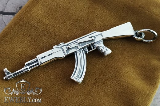 Кулон "Автомат АК-47" - подвеска из серебра с чернением 131051MN